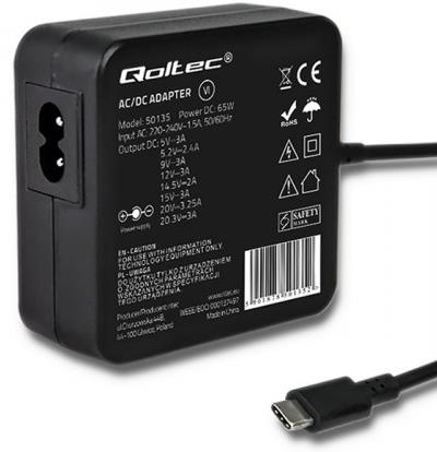 PSU QOLTEC 65W 20.3V/3A 20V/3.25A 15V/3A 14.5V/2A 12V/3A 9V/3A 5.2V/2.4A 5V/3A UNIVERSAL NOTEBOOK ADAPTER TYPE-C