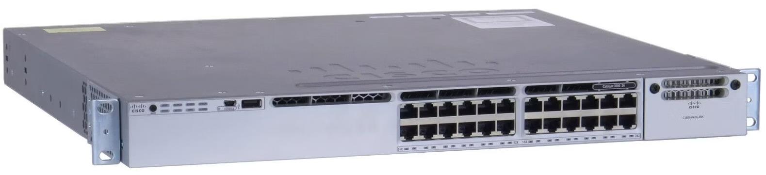 SWITCH CISCO WS-C3850-24T-L 24-Ports Gigabit C3850-NM-4-1G, 2x PSU 350W (P/N: PWR-C1-350WAC) w/ Rkmnts