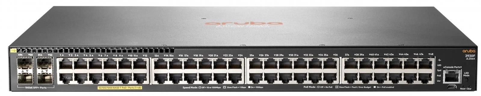 SWITCH ARUBA 2930F 48-Ports Gigabit (4) 10G SFP POE w/ Rkmnts