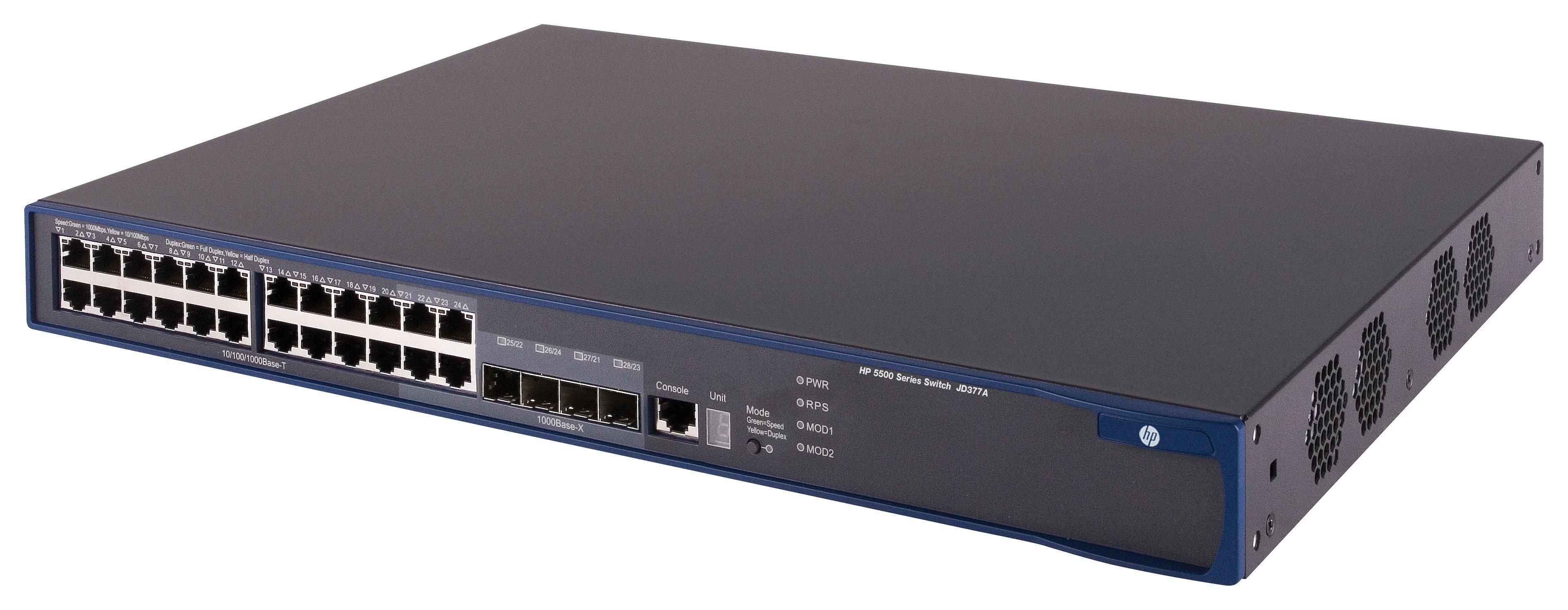 SWITCH HP A5500 SERIES 24-Ports Gigabit (4) 1G SFP /w LSPM1CX2P (P/N: JD360B) w/ Rkmnts