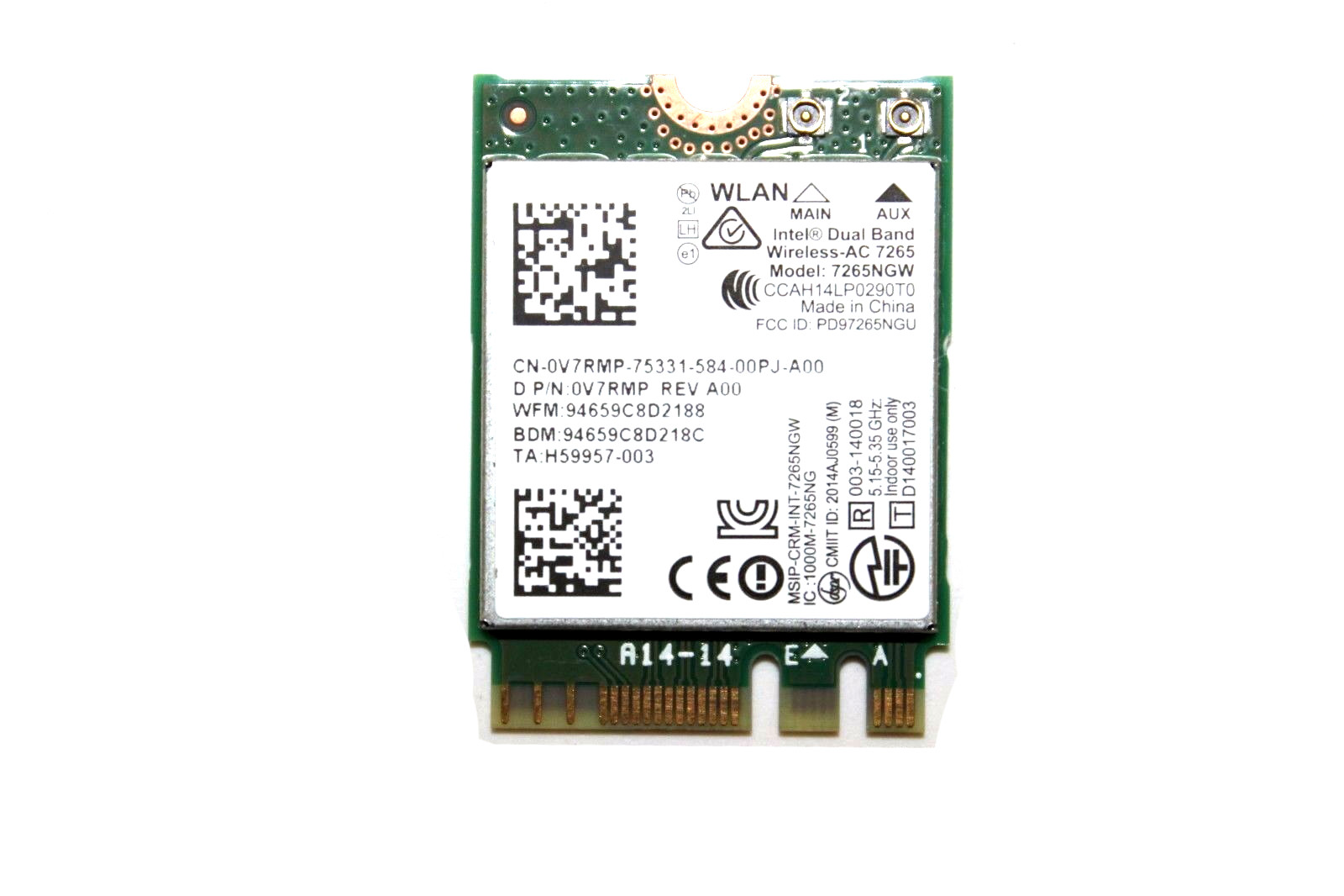 INTEL WIRELESS CARD 7265 WLAN WIFI 802.11 ac/a/b/g/n + BLUETOOTH 4.0 DUAL BAND