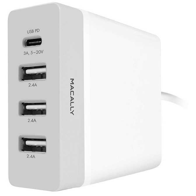 WALL CHARGER MACALLY 72W 1xUSB-C 20V/3A 15V/3A 12V/3A 9V/3A 5V/3A 3xUSB-A 5V/2.4A