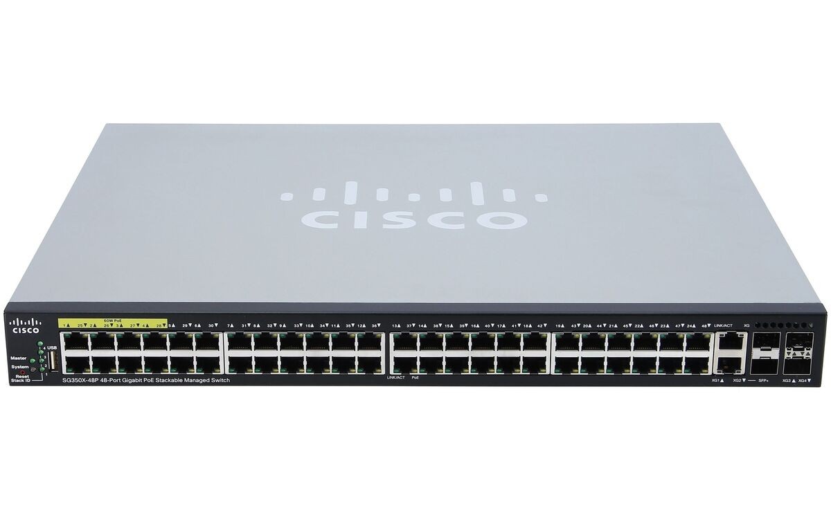 SWITCH CISCO SG350X-48P 48-Ports Gigabit (2) 10G SFP+ or (2) 10G RJ45, (2) 1G SFP+ POE+ 48 w/ Rkmnts