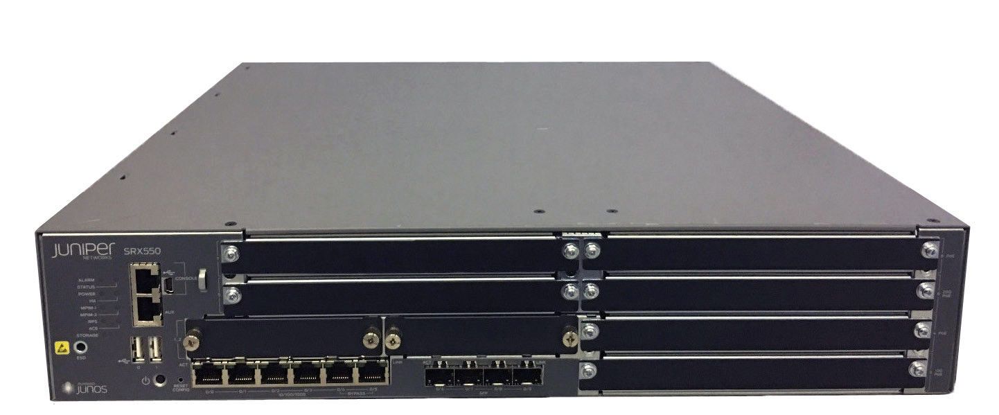 SWITCH JUNIPER FIREWALL SRX550-645AP 6-Ports Gigabit (4) 1G SFP POE+ Up to 40 /w 2x645W (740-024283), NO SSD w/ Rkmnts